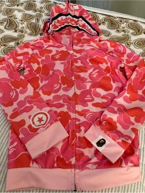 BAPE Pink Camo Shark Full Zip Hoodie Sz Sm